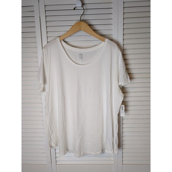 Old Navy Women White 100% Cotton 2X Plus Basic Short Sleeve T- Shirt NWT Relaxed - Picture 1 of 9